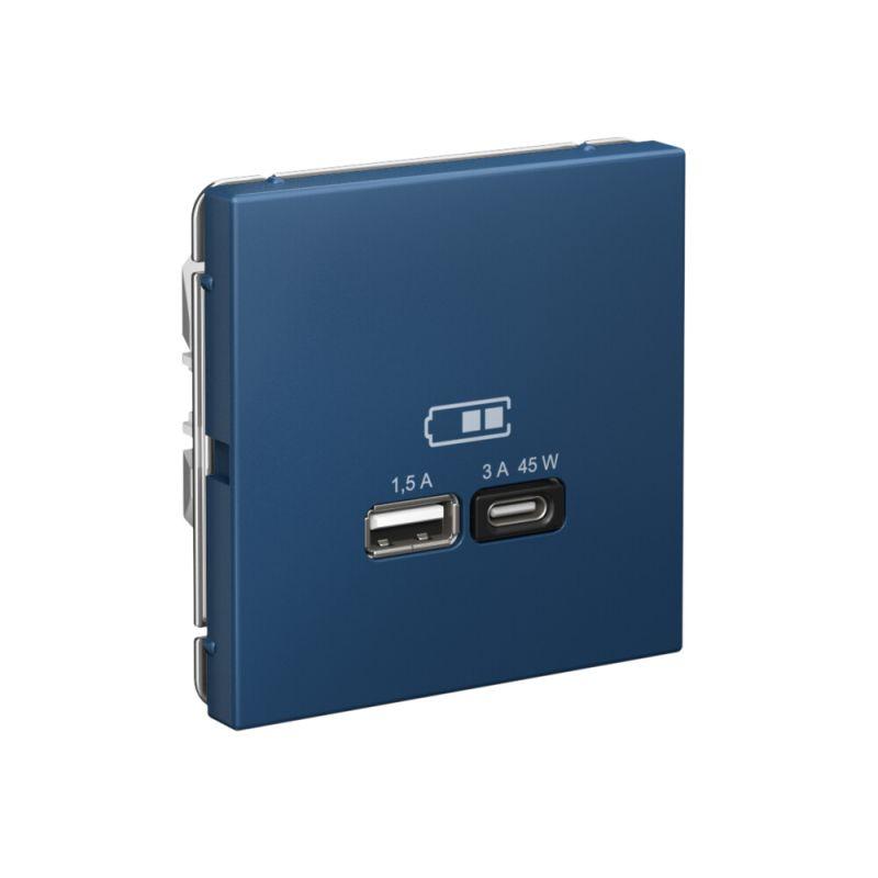  Розетка USB ArtGallery тип A+C 45Вт QC PD высокоскор. ЗУ механизм аквамарин SE GAL001129 фото в каталоге от BTSprom.by