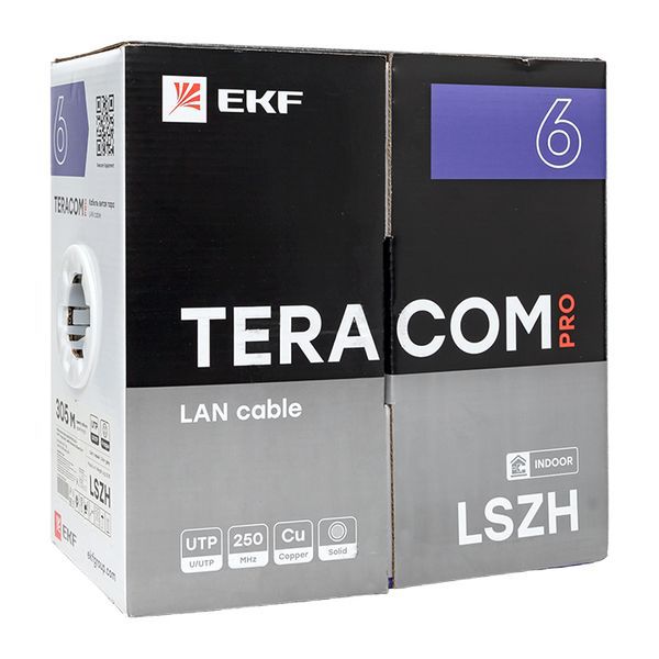  Кабель витая пара U/UTP кат.6 4 пары 23 AWG solid LSZH нг(А)-HF сер. (уп.305м) TERACOM PRO EKF TRP-6UTP-04LSH-GY-IN3 фото в каталоге от BTSprom.by