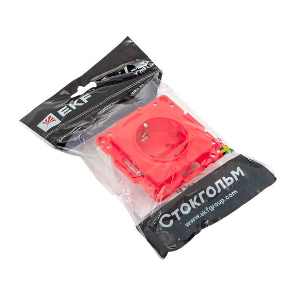  Розетка 1-м СП Стокгольм 16А с заземл. защ. шторки винтов. клеммы механизм красн. EKF EYR16-028-30 фото в каталоге от BTSprom.by