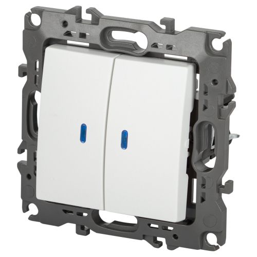  Выключатель 2-кл. Эра12 12-1105-01М 10А 250В 10AX с подсветкой механизм бел. матов. Эра Б0065702 фото в каталоге от BTSprom.by