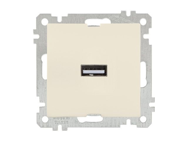 розетка 1-ая usb (скрытая, без рамки) кремовая, daria, mutlusan (usb-зарядка, 5v-2.1a) 2100 448 0102 от BTSprom.by
