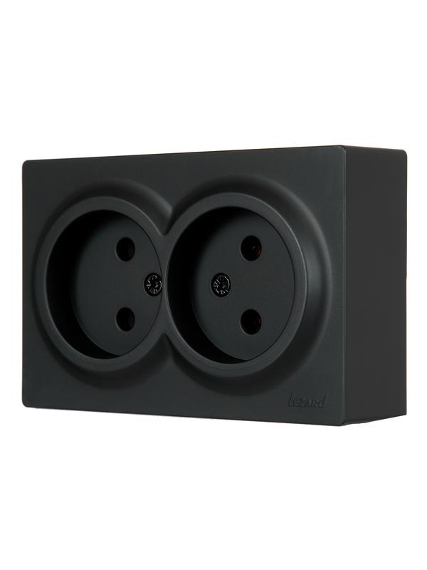  Розетка 2-м ОП LETO без заземл. закрытый корпус ПБТ черн. бархат LEZARD 752-4200-128B фото в каталоге от BTSprom.by