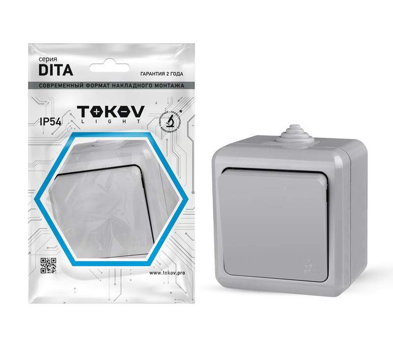 выключатель 1-кл. оп dita ip54 10а 250в сер. tokov electric tkl-dt-v1-c06-ip54 от BTSprom.by