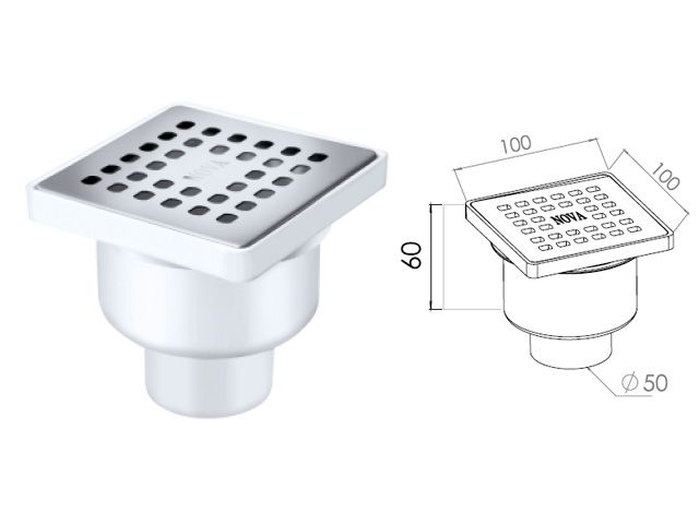 сливной трап вертикальный d 50, с сухим затвором, решетка нерж. 100х100 мм, av engineering ave5010102 от BTSprom.by