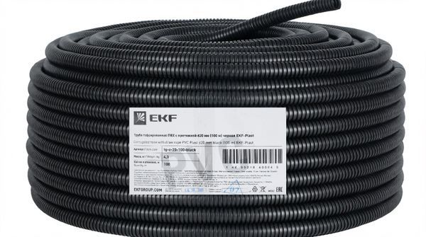труба гофрированная пвх d20мм с протяжкой черн. (уп.100м) plast ekf tg-z-20-100-black от BTSprom.by