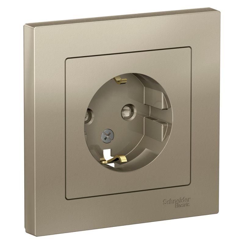 розетка 1-м сп atlasdesign 16а ip20 с заземл. защ. шторки в сборе шампань se atn000544 от BTSprom.by