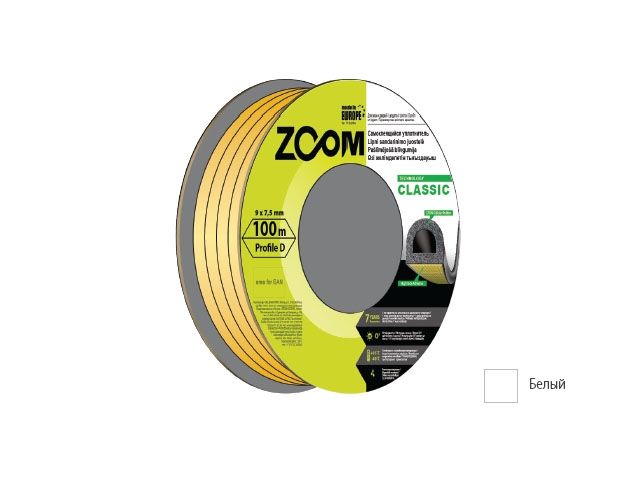 уплотнитель "d" белый 9x7,5мм сдвоенный профиль (2х50м) zoom classic 02-2-4-101 от BTSprom.by