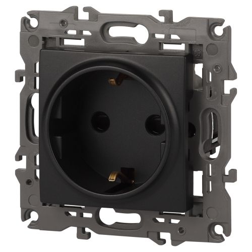  Розетка 1-м СП Эра Elegance 14-2102-05 16А IP20 16AX 250В 2P+E Schuko защ. шторки антрацит Эра Б0034276 фото в каталоге от BTSprom.by