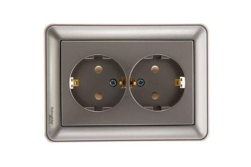 розетка 2-м сп w59 16а ip20 с заземл. защ. шторки в сборе шампань se rs16-255-48 от BTSprom.by