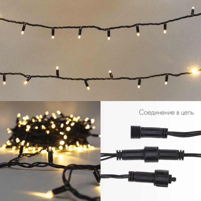 гирлянда светодиодная "нить" 10м 100led тепл. бел. 10вт 230в ip65 постоян. свечение провод пвх черн. (нужен шнур питания 303-500) neon-night 305-176 от BTSprom.by