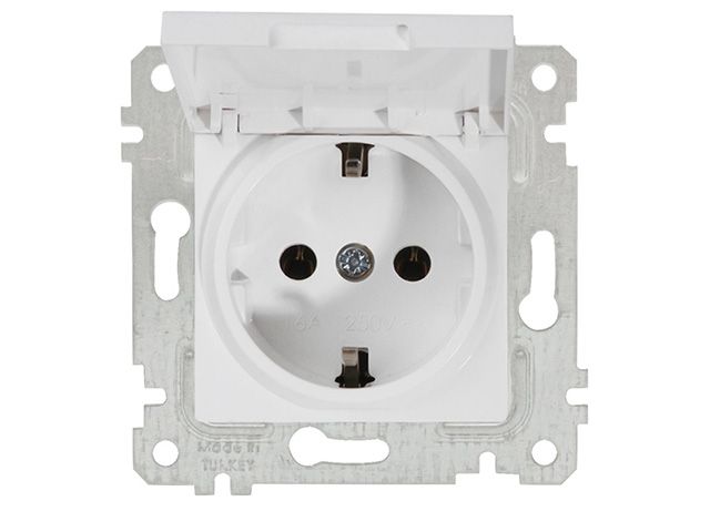 розетка 1-ая (скрытая, без рамки, с/з, с крышкой) белая, rita, mutlusan (16 a, 250 v, ip 20) 2200 610 0201 от BTSprom.by