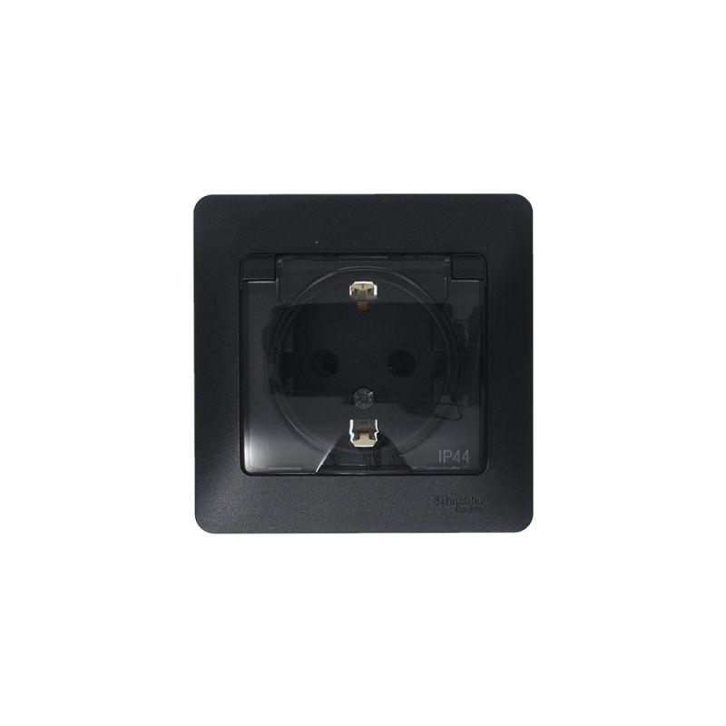 розетка 1-м сп 1мод. glossa 16а ip44 с заземл. защ. шторки с крышкой в сборе антрацит se gsl000748 от BTSprom.by