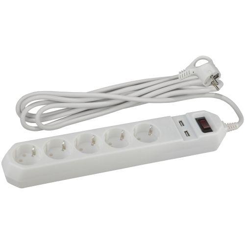 удлинитель с сетевым фильтром 5х1.5м с заземл. 10а ip20 2хusb пвс 3х0.75 с выкл. бел. эра б0019037 от BTSprom.by