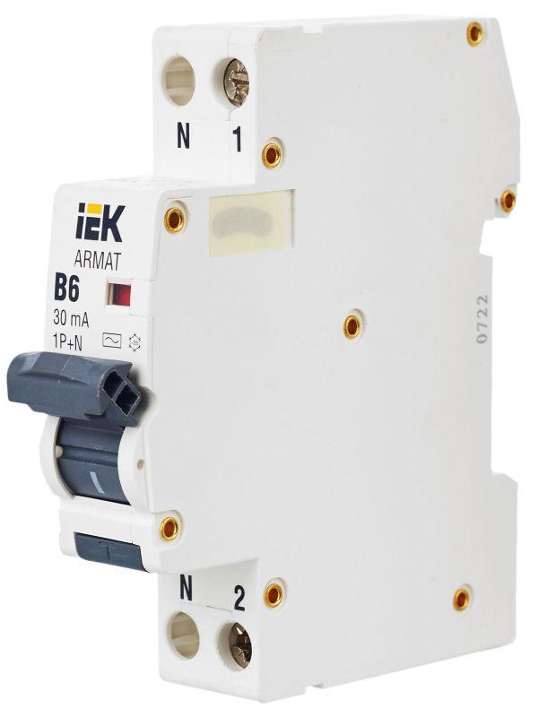  Выключатель автоматический дифференциального тока 2п (1P+N) B 6А 30мА тип AC АВДТ B06S 18мм ARMAT IEK AR-B06S-1N-B06C030 фото в каталоге от BTSprom.by