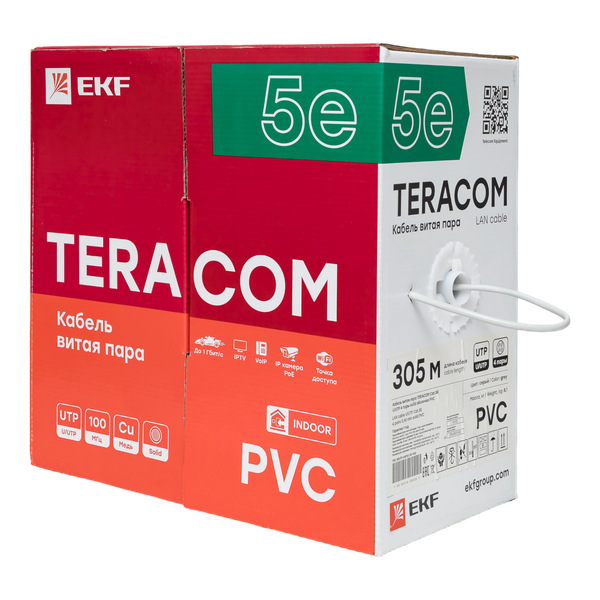  Кабель витая пара U/UTP кат.5E 4 пары solid PVC сер. TERACOM EKF TRC-5EUTP-04PVC-GY-IN3 фото в каталоге от BTSprom.by