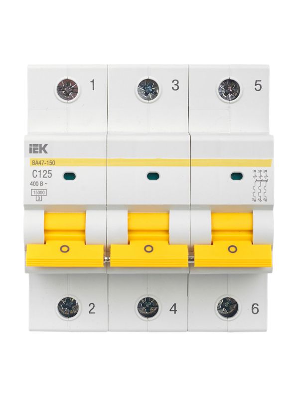  Выключатель автоматический модульный 3п C 125А 15кА ВА47-150 KARAT IEK MVA50-3-125-C фото в каталоге от BTSprom.by