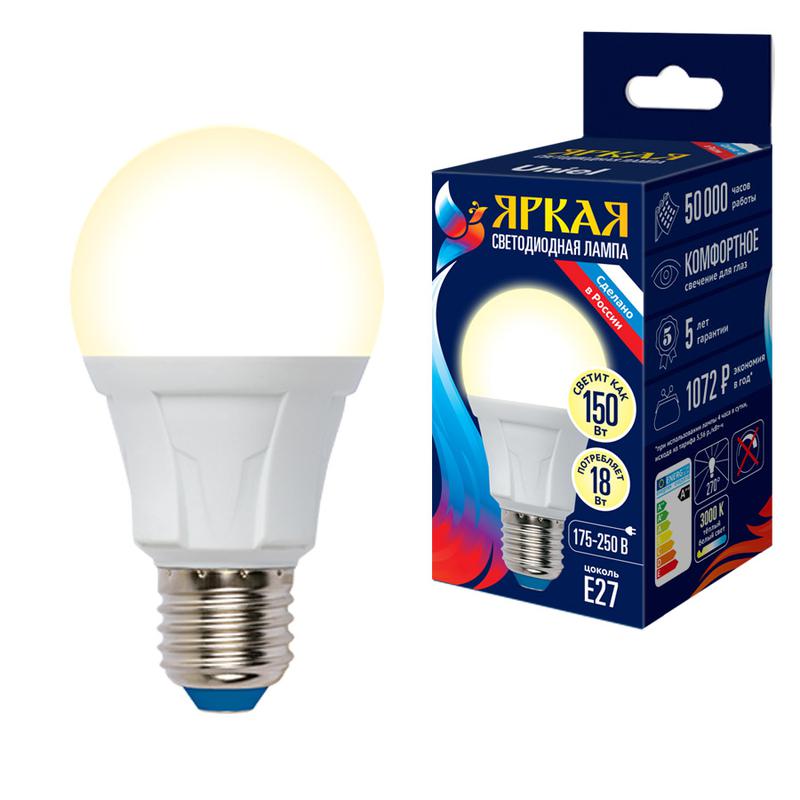 лампа светодиодная led-a60 18w/3000k/e27/fr plp01wh яркая 18вт матовая 3000к тепл. бел. e27 (упак. картон) uniel ul-00005036 от BTSprom.by