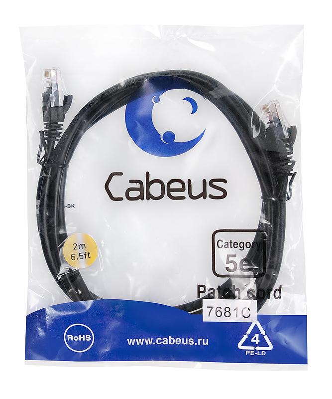 патч-корд u/utp кат.5e pc-utp-rj45-cat.5e-2m-bk 2xrj45/8p8c неэкранир. pvc 2м черн. cabeus 7681c от BTSprom.by