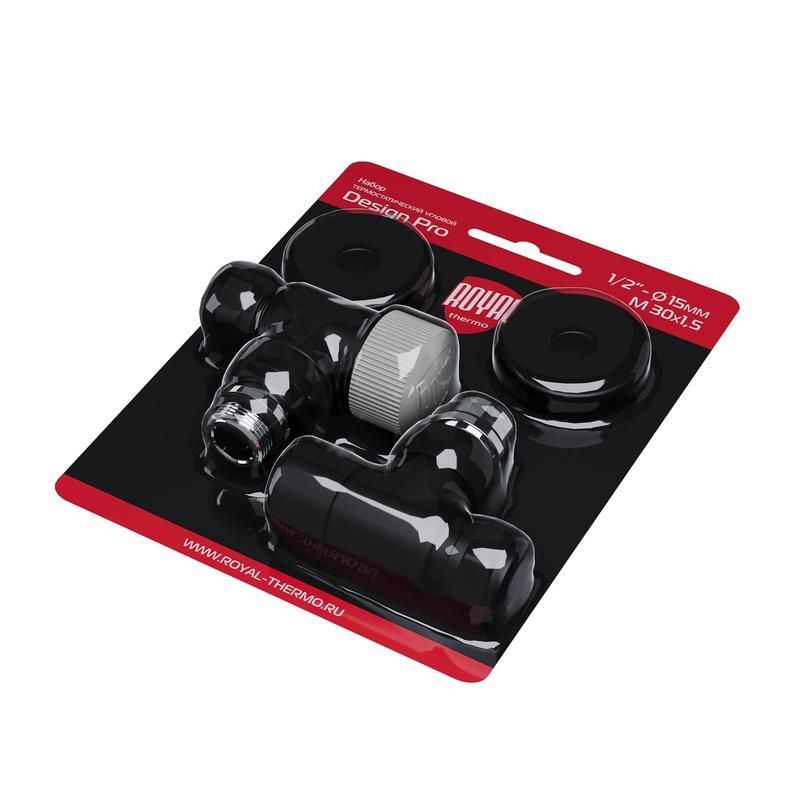  Набор термостатический угловой Design Pro 15мм М30х1.5 черн. Royal Thermo НС-1646650 фото в каталоге от BTSprom.by