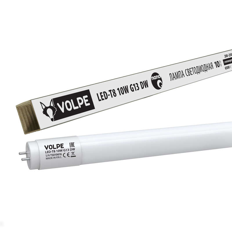 лампа светодиодная led-t8-10w/dw/g13/fr/fix/n 10вт матовая 6500к холод. бел. g13 неповорот. volpe ul-00001455 от BTSprom.by