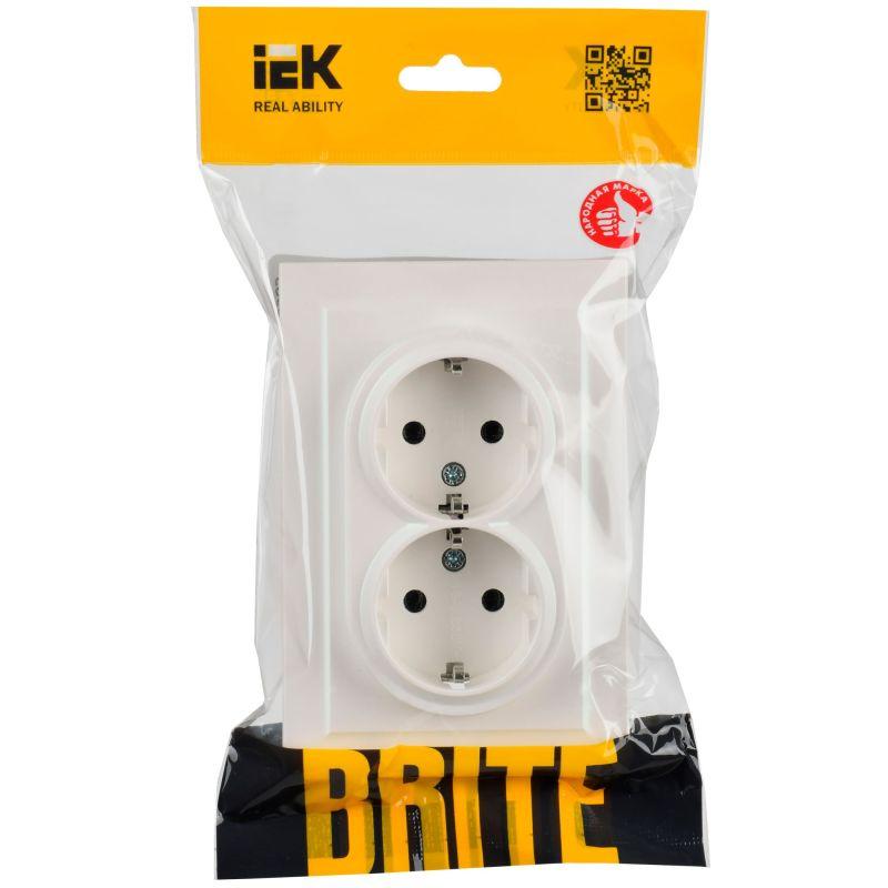  Розетка 2-м СП BRITE РС12-3-БрЖ 16А в сборе с заземл. без защ. шторок жемчуж. IEK BR-R21-16-K36-F фото в каталоге от BTSprom.by