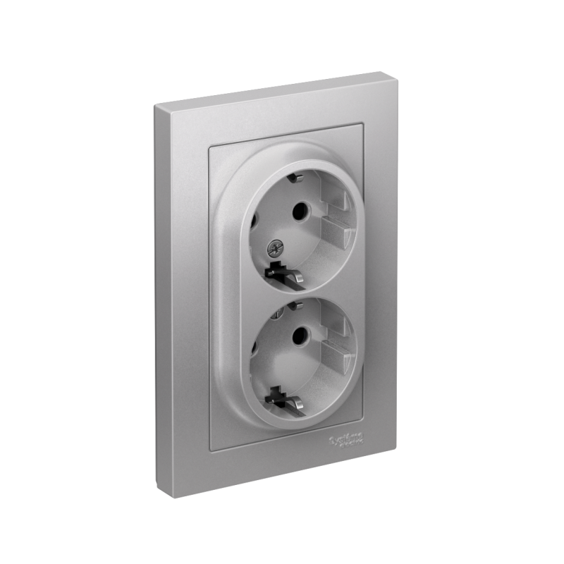 розетка 2-м сп atlasdesign 16а ip20 с заземл. защ. шторки в сборе алюм. se atn000326 от BTSprom.by