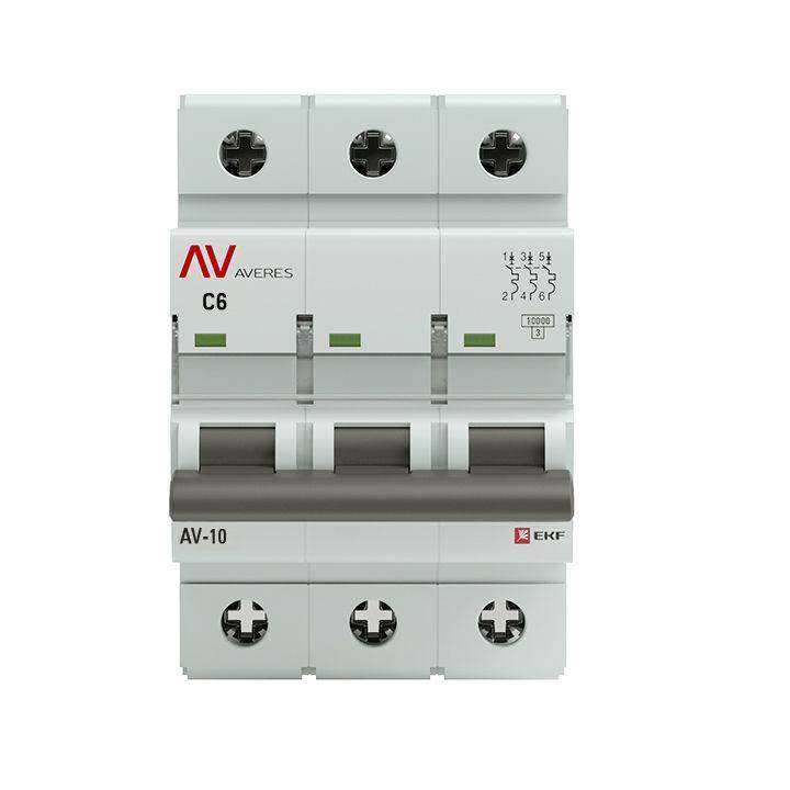 выключатель автоматический модульный 3п c 6а 10ка av-10 averes ekf mcb10-3-06c-av от BTSprom.by