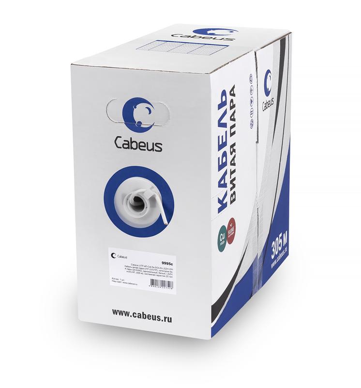 кабель витая пара u/utp кат.5e 4х2х24awg solid pvc нг(а)-ls utp-4p-cat.5e-solid-gy-light сер. (уп.305м) cabeus 9995c от BTSprom.by