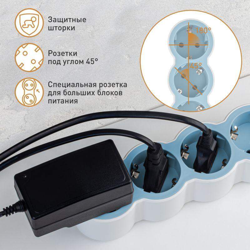  Удлинитель 3х1.5м 16А IP20 Стандарт 3х2P+E бел./голуб. Leg 694551 фото в каталоге от BTSprom.by