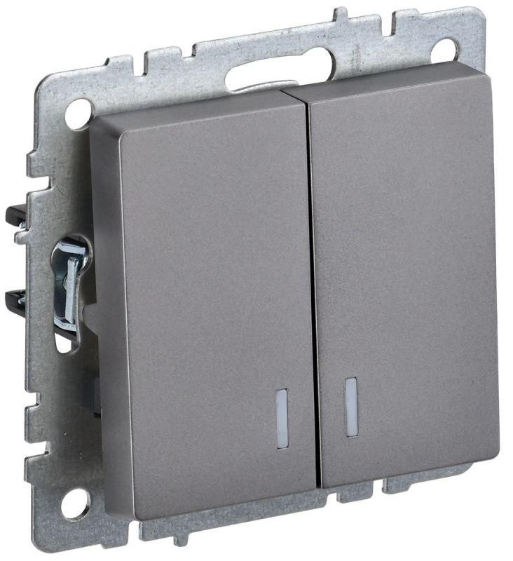 выключатель 2-кл. сп brite вс10-2-1-брс 10а с индик. механизм сталь iek br-v20-1-10-k46 от BTSprom.by