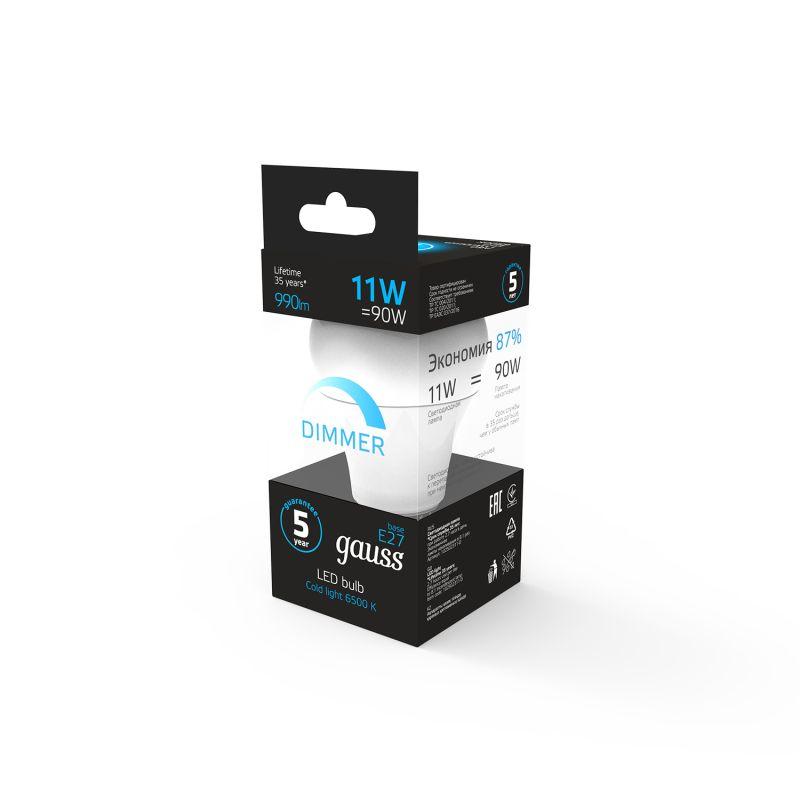 Лампа светодиодная Black 11Вт A60 грушевидная 6500К холод. бел. E27 990лм диммир. GAUSS 102502311-D фото в каталоге от BTSprom.by
