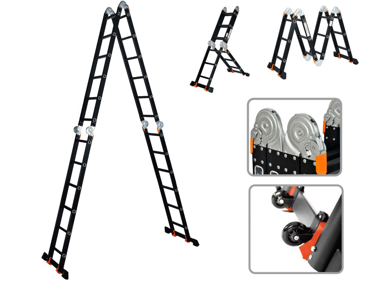 лестница алюм. многофункц.4х6 ступ.(стрем.-332см,лестн.-690см) 17,0кг black line startul (st9930-06) (усиленное шарнирное соединение, прорезиненные колеса и доп.стабилизаторы) st9930-06 от BTSprom.by