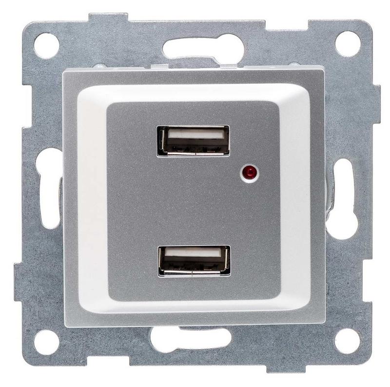 розетка usb 2-м сп ugra механизм серебр. gusi с11usb2-004 от BTSprom.by