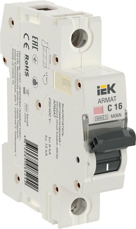 выключатель автоматический модульный 1п c 16а m06n armat iek ar-m06n-1-c016 от BTSprom.by