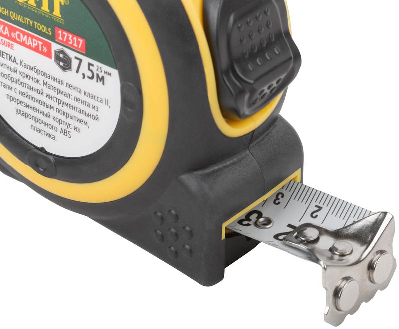  Рулетка Смарт 7.5мх25мм калибр. лента; нейлон. покрытие; магн. крючок; прорезиненный корпус FIT 17317 фото в каталоге от BTSprom.by
