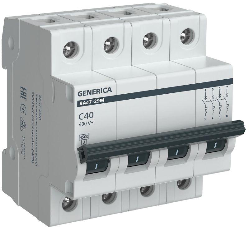 выключатель автоматический модульный 4п c 40а 4.5ка ва47-29м generica mva21-4-040-c-g от BTSprom.by