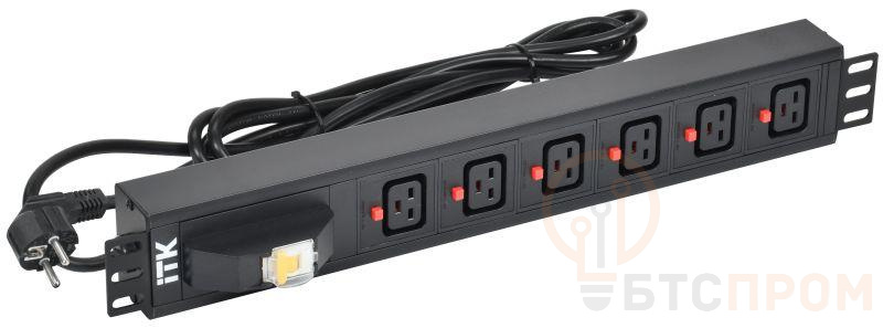 Блок розеток 6 мест PDU C19 с фиксатором вилки с автоматом на 16А 1.5U кабель 3м вилка нем. станд. алюм. профиль черн. ITK PH21-06C19-11 фото в каталоге от BTSprom.by  Блок розеток 6 мест PDU C19 с фиксатором вилки с автоматом на 16А 1.5U кабель 3м вилка нем. станд. алюм. профиль черн. ITK PH21-06C19-11 фото в каталоге от BTSprom.by