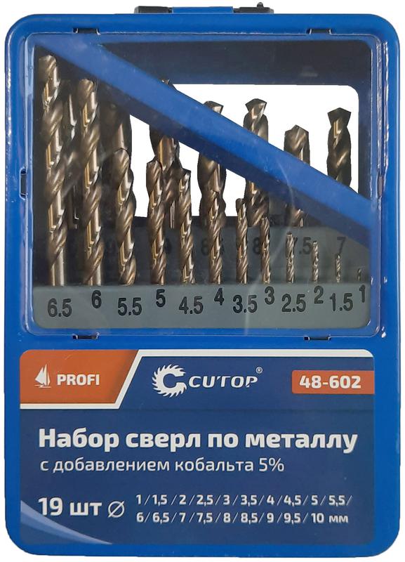 набор сверл по металлу profi 1-10мм (через 0.5мм) с кобальтом 5проц. в метал. коробке (19шт) cutop 48-602 от BTSprom.by