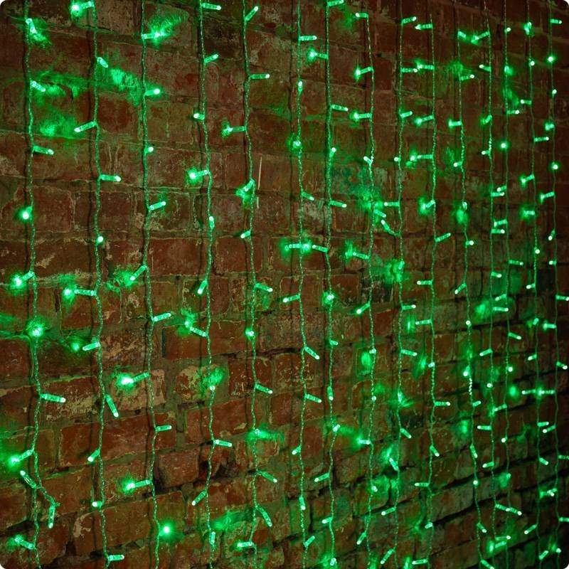 дождь (занавес) 2х3м, прозрачный пвх, 448 led зеленые, 28 led/нить, 16 нитей (соединяются) от BTSprom.by