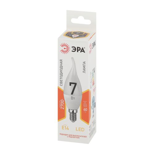 Лампа светодиодная BXS-7w-827-E14 свеча на ветру 560лм ЭРА Б0028482 фото в каталоге от BTSprom.by