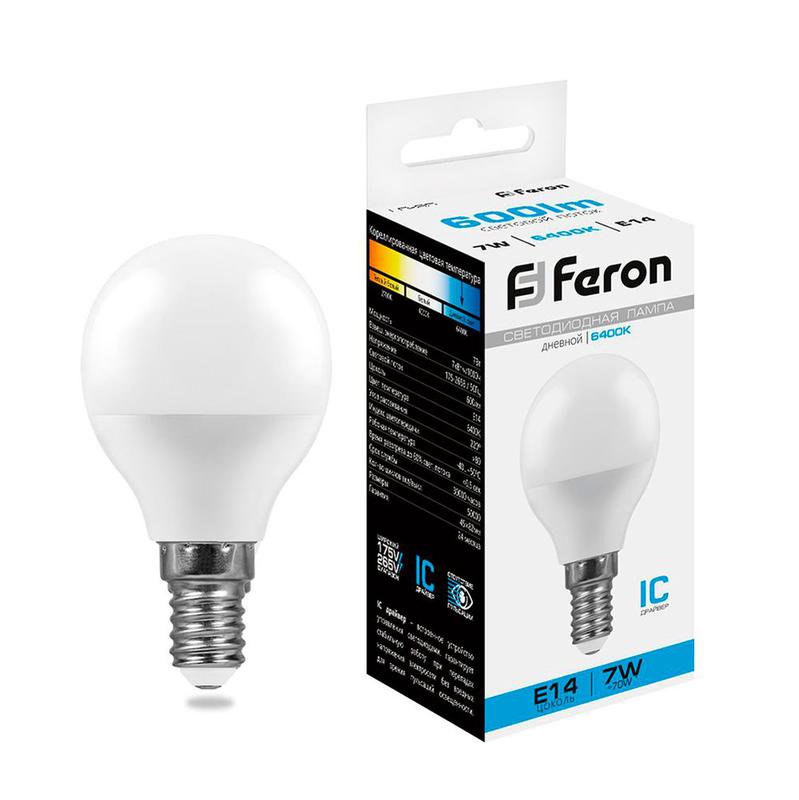 лампа светодиодная 7вт 230в e14 6400к g45 lb-95 feron 25480 от BTSprom.by