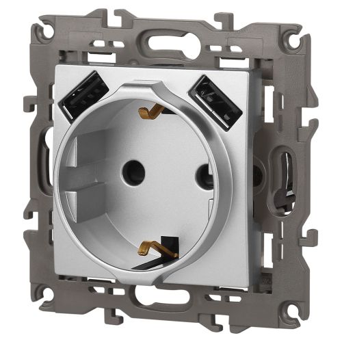  Розетка 16А 250В 2P+E с 2хUSB 5В-3А защ. шторки Elegance алюм. 14-4109-03 ЭРА Б0047869 фото в каталоге от BTSprom.by