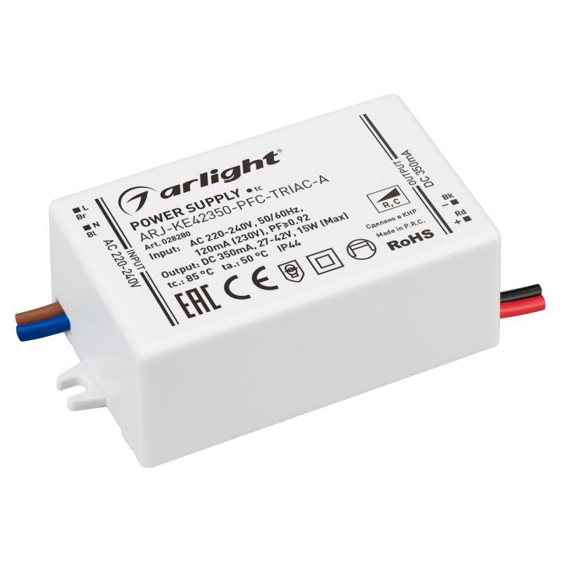блок питания arj-ke42350-pfc-triac-a 15вт 350ма ip44 пластик 5 лет arlight 028280 от BTSprom.by