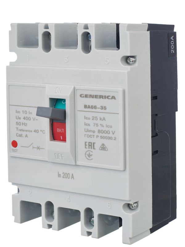  Выключатель автоматический 3п 200А 25кА ВА66-35 GENERICA SAV30-3-0200-G фото в каталоге от BTSprom.by