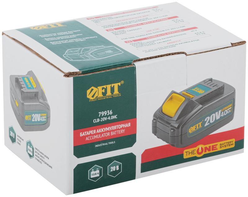  Батарея аккумуляторная 20В Li-Ion 4.0А.ч индикатор заряда FIT 79936 фото в каталоге от BTSprom.by