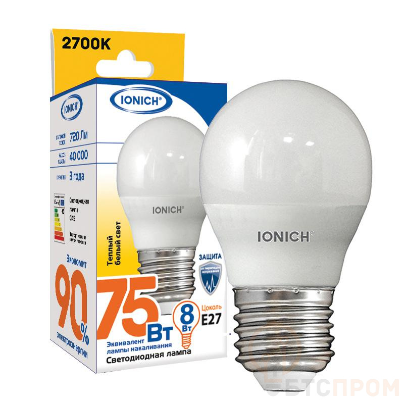 Лампа светодиодная ILED-SMD2835-G45-8-720-220-2.7-E27 (1319) IONICH 1544 фото в каталоге от BTSprom.by Лампа светодиодная ILED-SMD2835-G45-8-720-220-2.7-E27 (1319) IONICH 1544 фото в каталоге от BTSprom.by