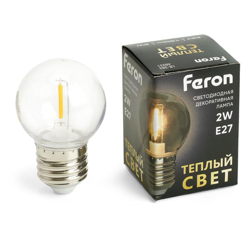 лампа светодиодная 2вт 230в e27 2700к g45 прозрачн. lb-383 feron 48931 от BTSprom.by