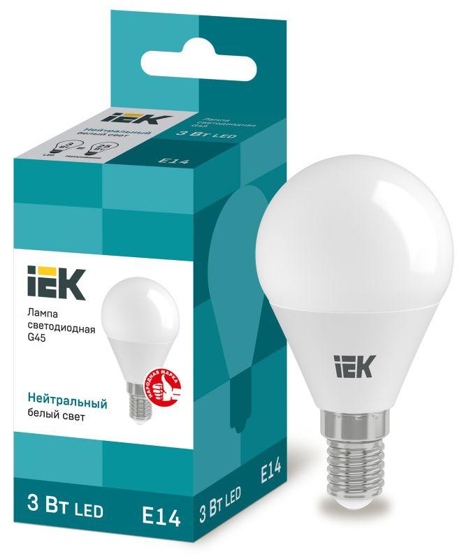 лампа светодиодная g45 3вт шар 4000к нейтр. бел. e14 216лм 230-240в iek lle-g45-3-230-40-e14 от BTSprom.by
