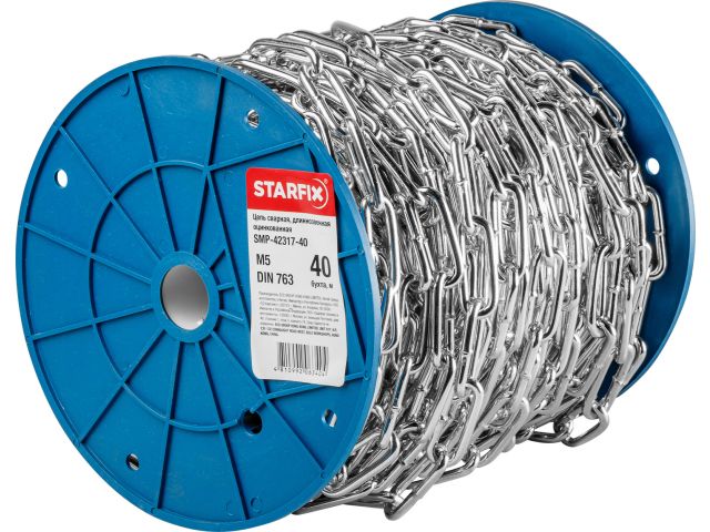 цепь сварная длиннозвенная, оцинк. м5 din 763 (бухта 40 м) starfix smp-42317-40 от BTSprom.by