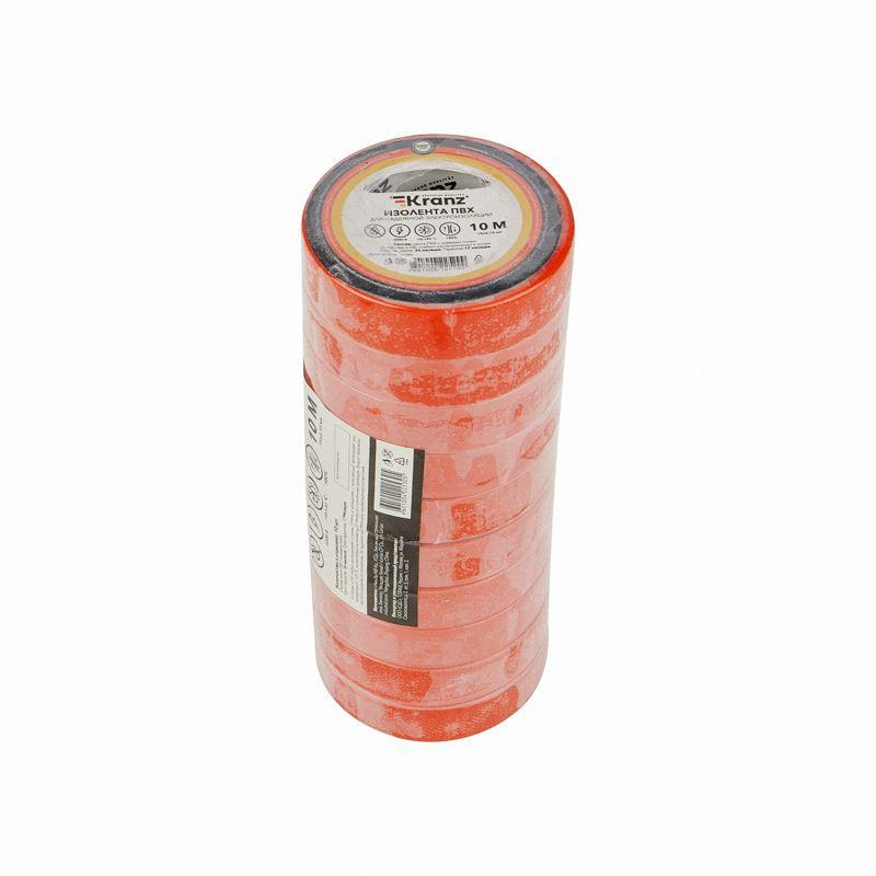  Изолента ПВХ 0.13х15мм 10м красная (уп.10шт) Kranz KR-09-2004 фото в каталоге от BTSprom.by